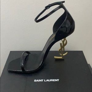 Opyum YSL Logo-Heel Sandals with Golden Hardware